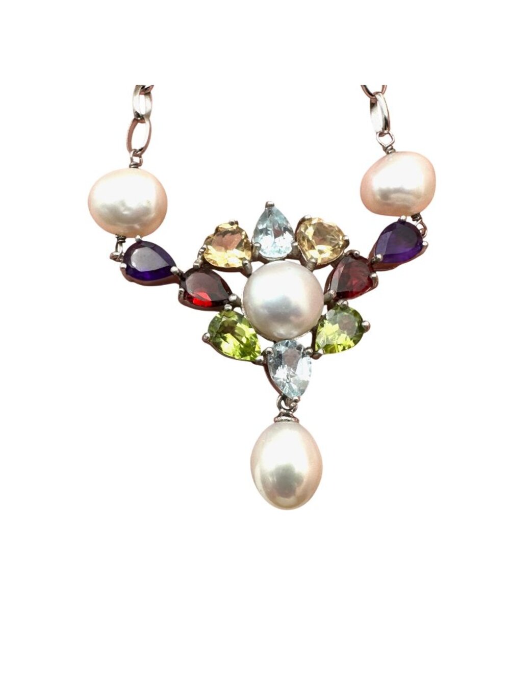 Ross Simons Multi Gemstone Freshwater Pearl Sterling Silver Necklace 18 Inch